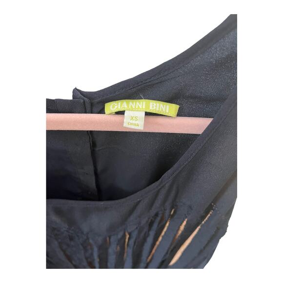 Gianni Bini navy blue gold tan shredded look sleeveless mini dress XS - Picture 5 of 5